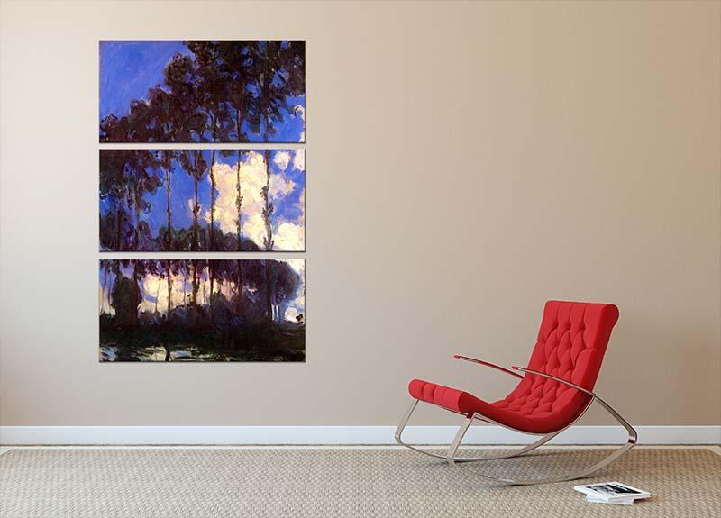 Poplars at the Epte by Monet 3 Split Panel Canvas Print - Canvas Art Rocks - 2