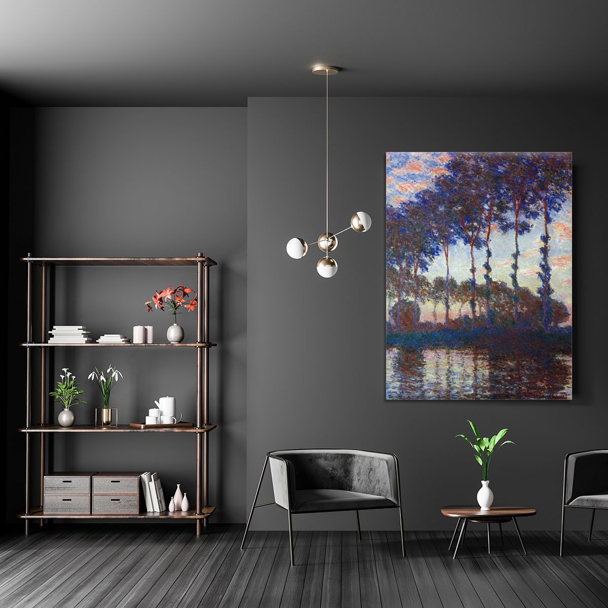 Poplars sunset by Monet Canvas Print or Poster