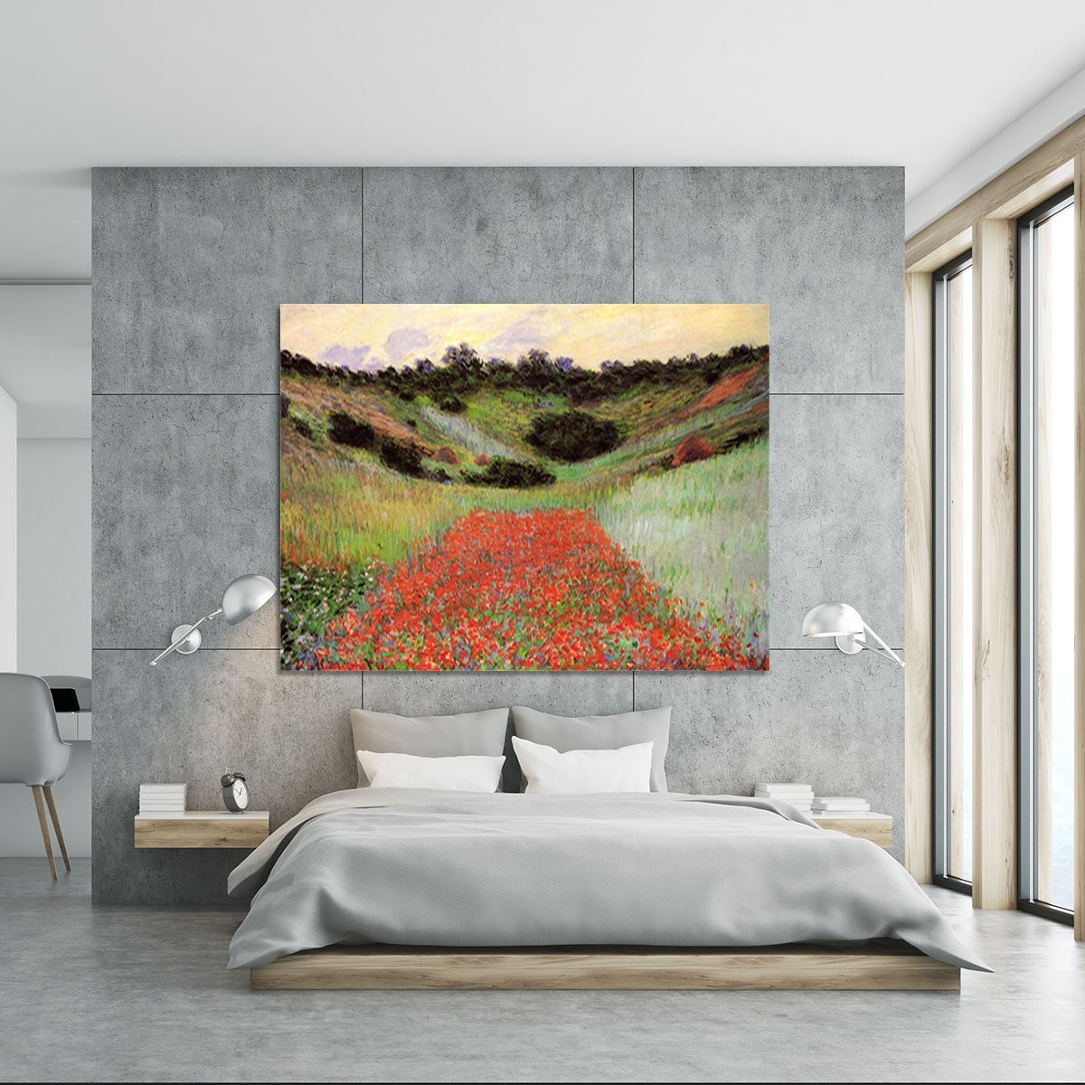 Poppy Field of Flowers in Giverny by Monet Canvas Print or Poster