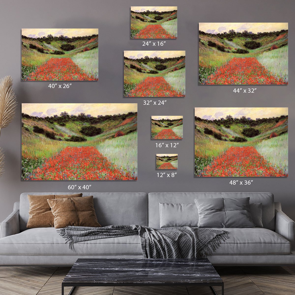 Poppy Field of Flowers in Giverny by Monet Canvas Print or Poster