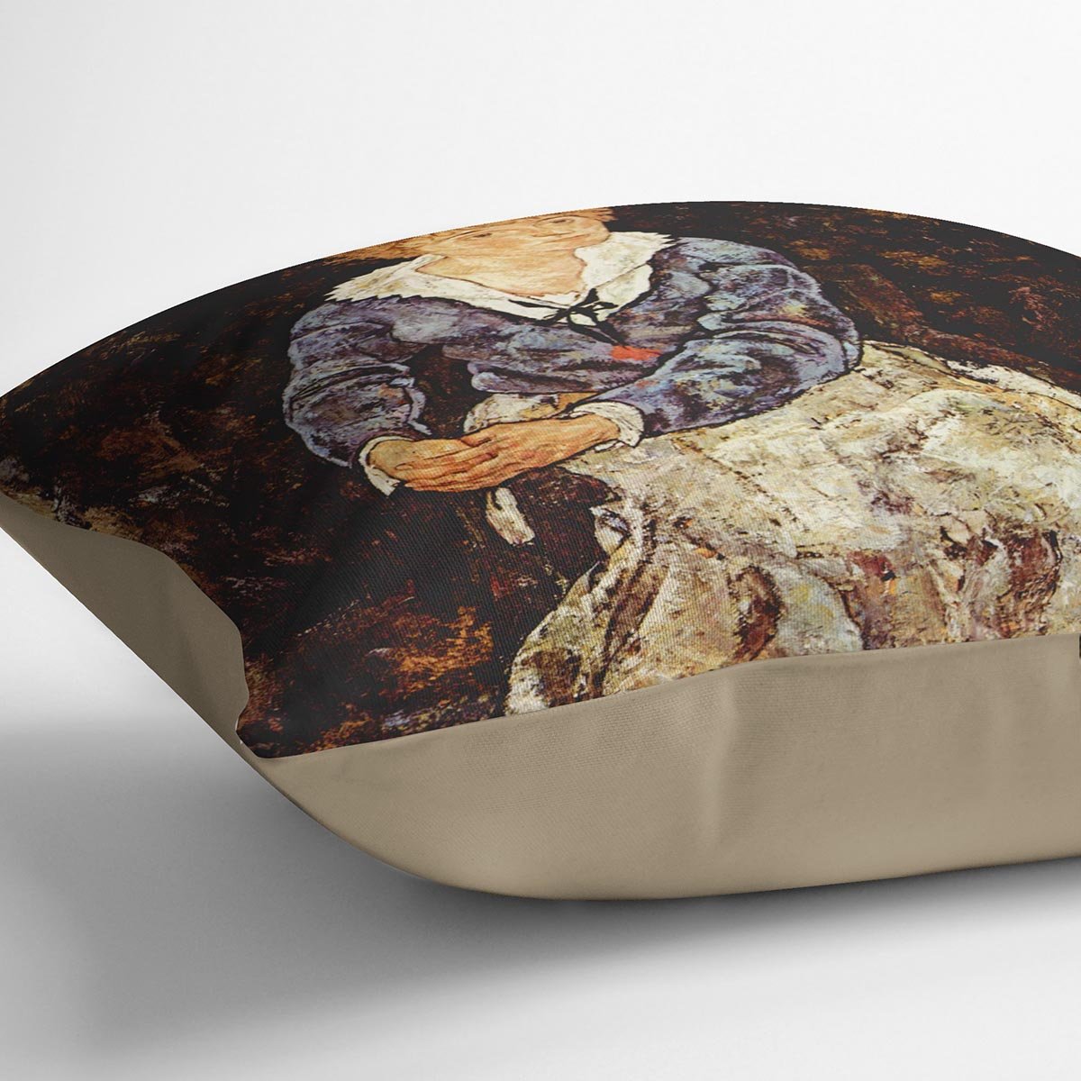 Portrait of Edith Egon Schiele sitting by Egon Schiele Cushion