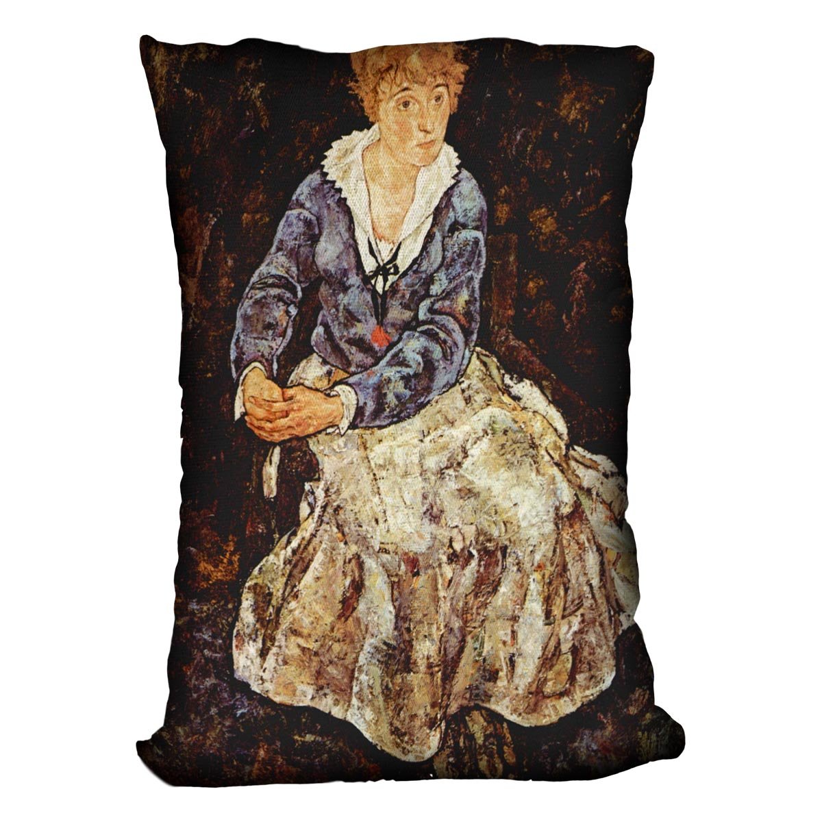 Portrait of Edith Egon Schiele sitting by Egon Schiele Cushion