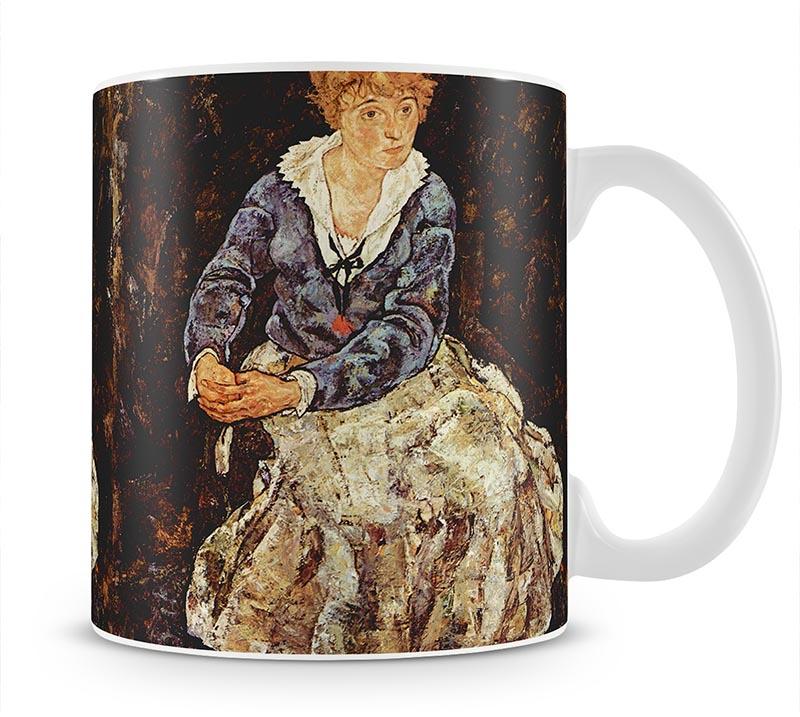 Portrait of Edith Egon Schiele sitting by Egon Schiele Mug - Canvas Art Rocks - 1