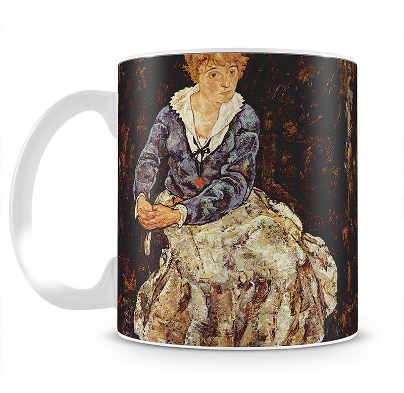 Portrait of Edith Egon Schiele sitting by Egon Schiele Mug - Canvas Art Rocks - 1