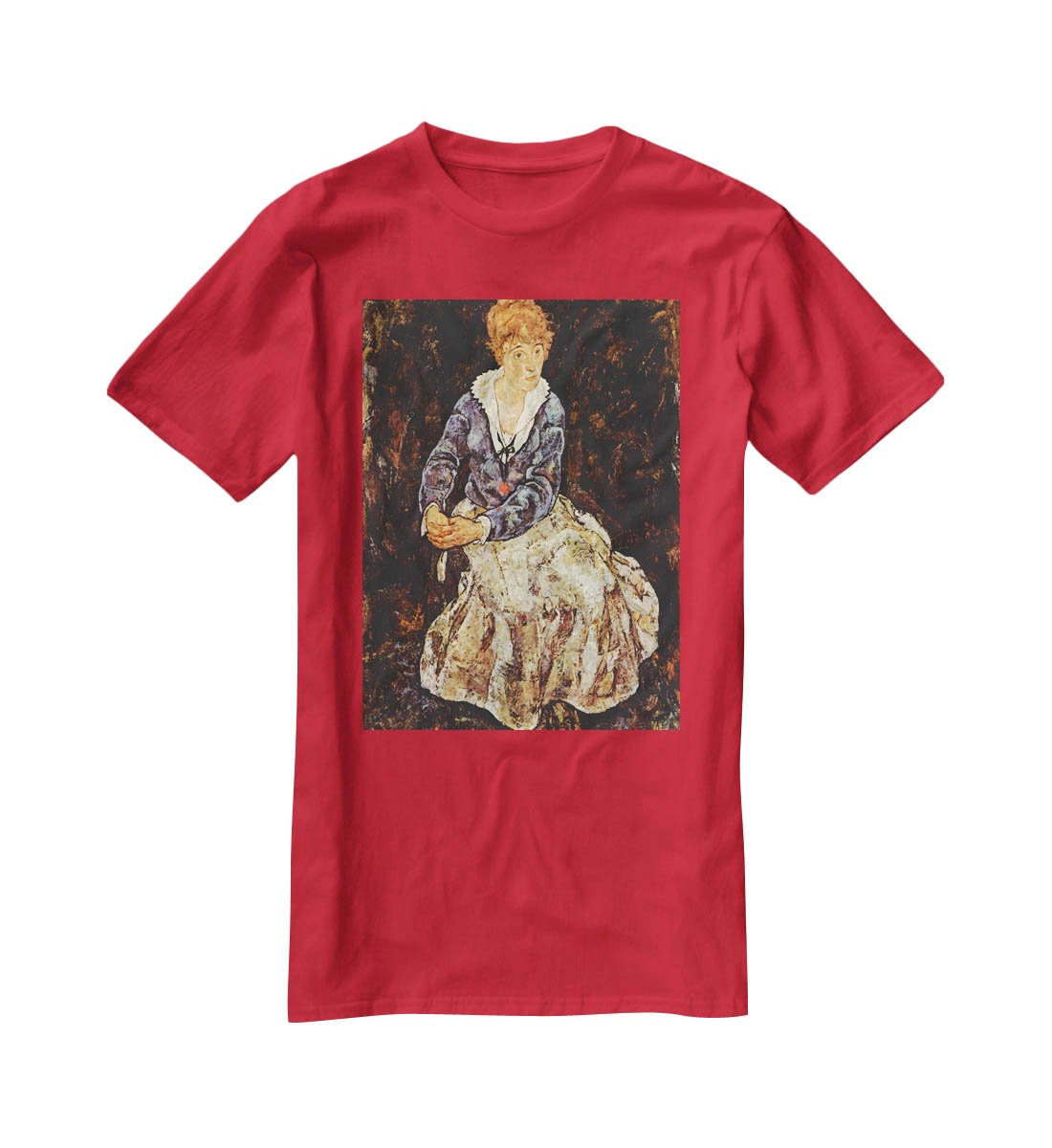 Portrait of Edith Egon Schiele sitting by Egon Schiele T-Shirt - Canvas Art Rocks - 4