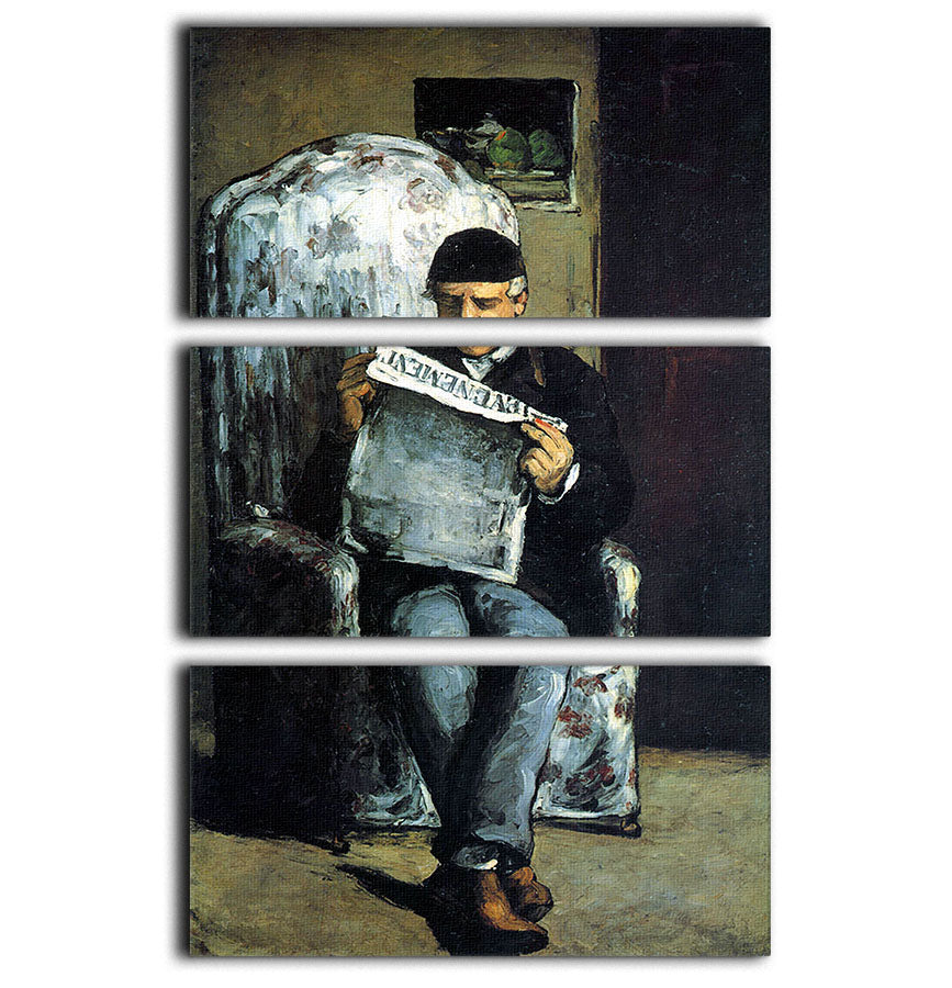 Portrait of Louis-Auguste Cezanne the father of the artist reading from L'EvÇnement by Cezanne 3 Split Panel Canvas Print - Canvas Art Rocks - 1