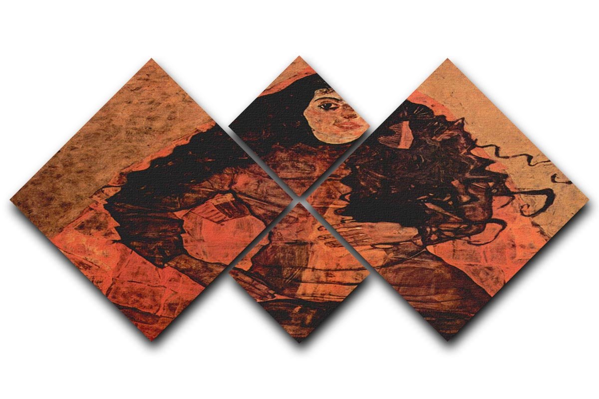 Portrait of Trude Engel by Egon Schiele 4 Square Multi Panel Canvas - Canvas Art Rocks - 1