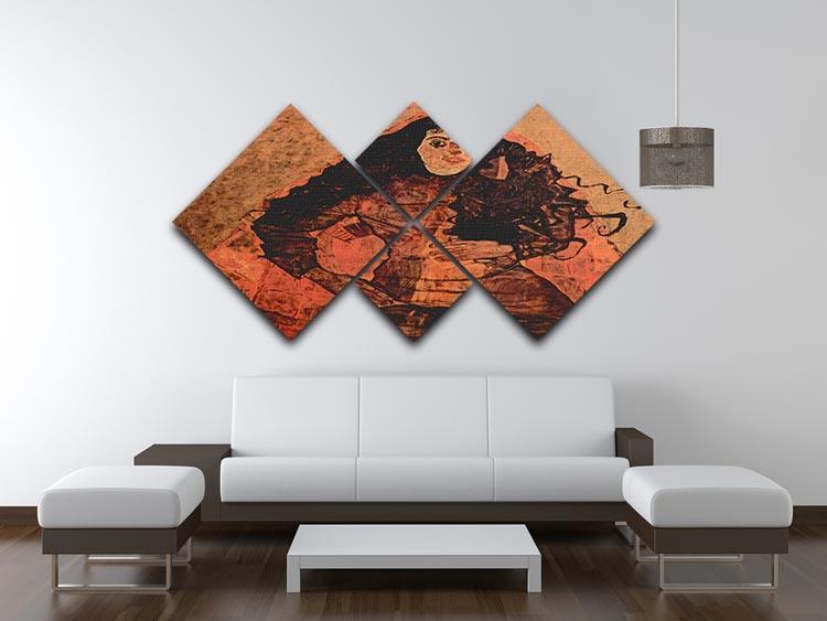 Portrait of Trude Engel by Egon Schiele 4 Square Multi Panel Canvas - Canvas Art Rocks - 3