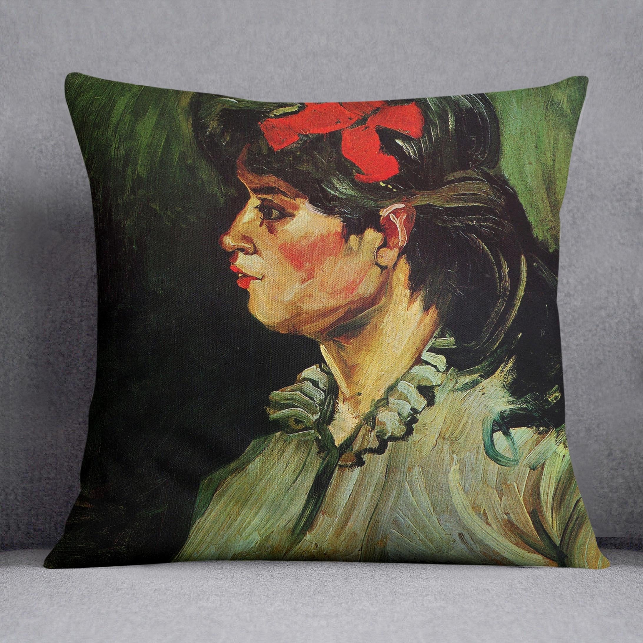 Portrait of a Woman with Red Ribbon by Van Gogh Throw Pillow