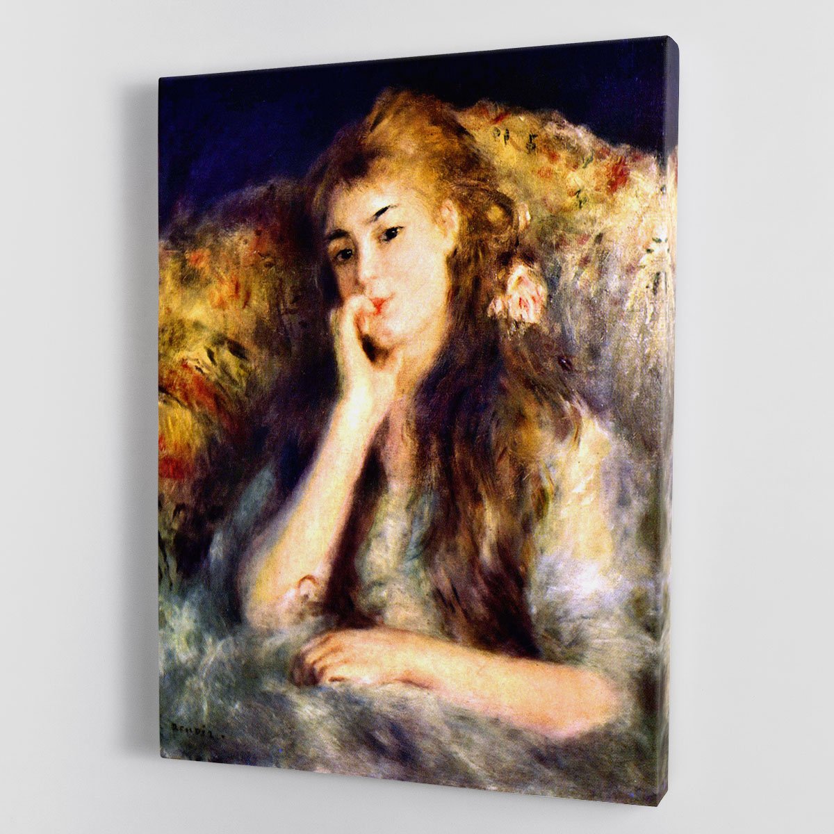Portrait of a girl in thoughts by Renoir Canvas Print or Poster