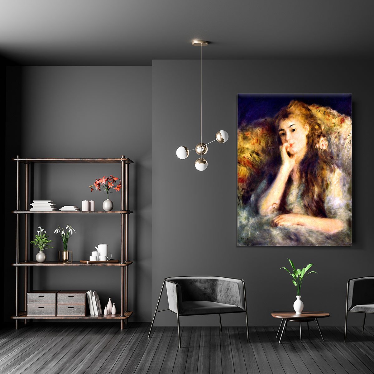 Portrait of a girl in thoughts by Renoir Canvas Print or Poster