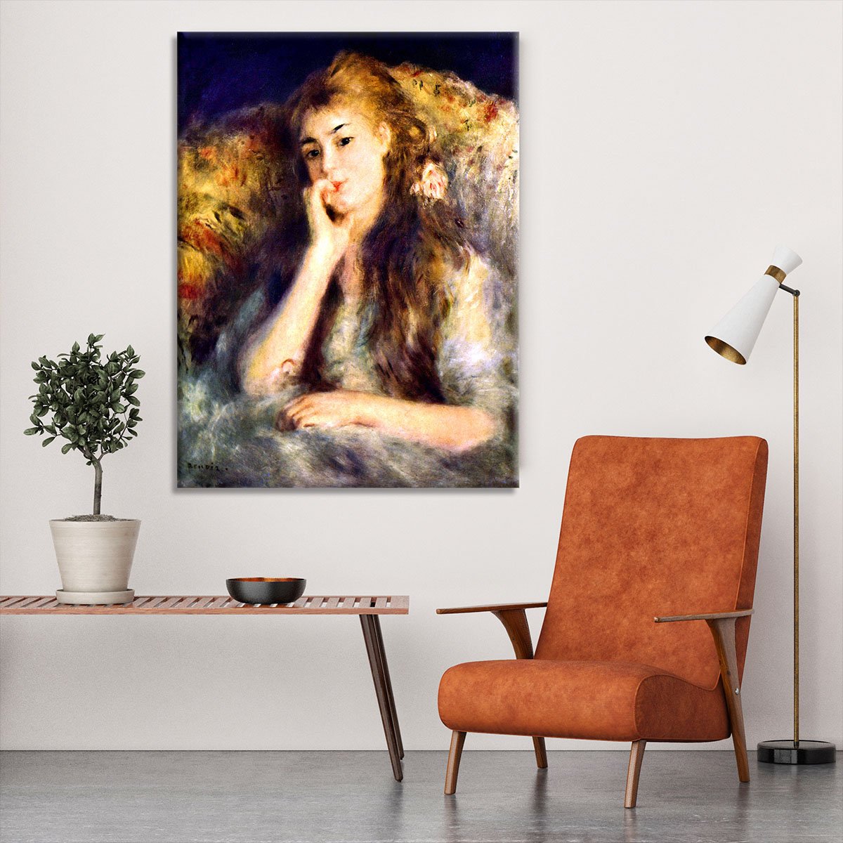 Portrait of a girl in thoughts by Renoir Canvas Print or Poster