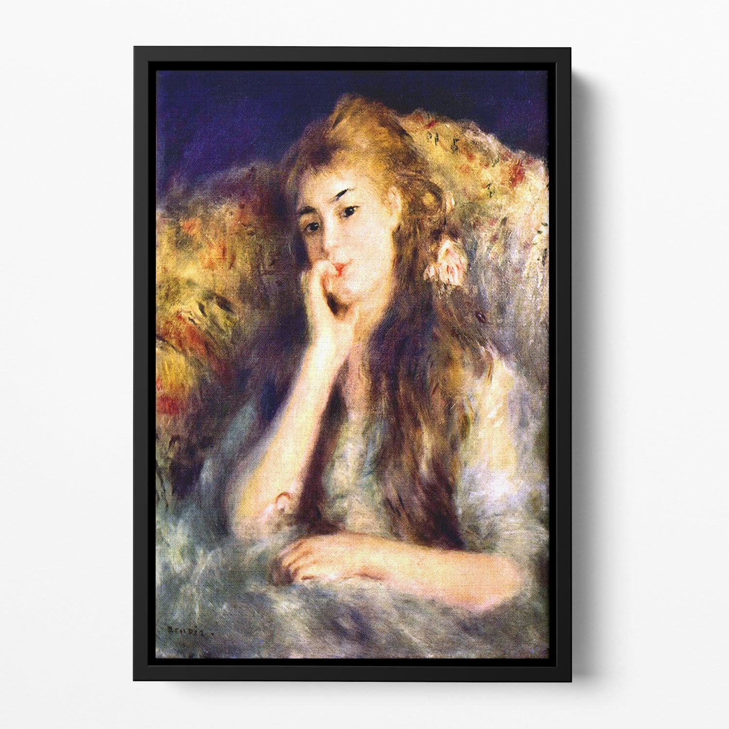 Portrait of a girl in thoughts by Renoir Floating Framed Canvas