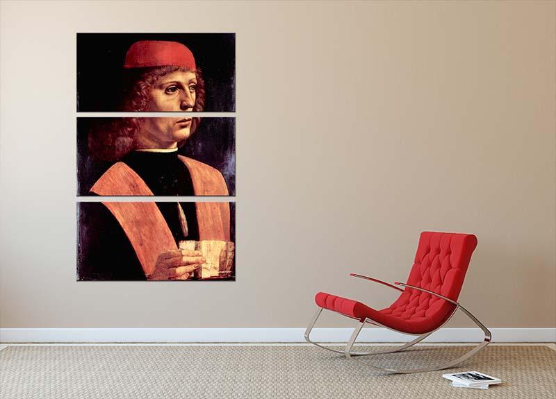 Portrait of a musician by Da Vinci 3 Split Panel Canvas Print - Canvas Art Rocks - 2