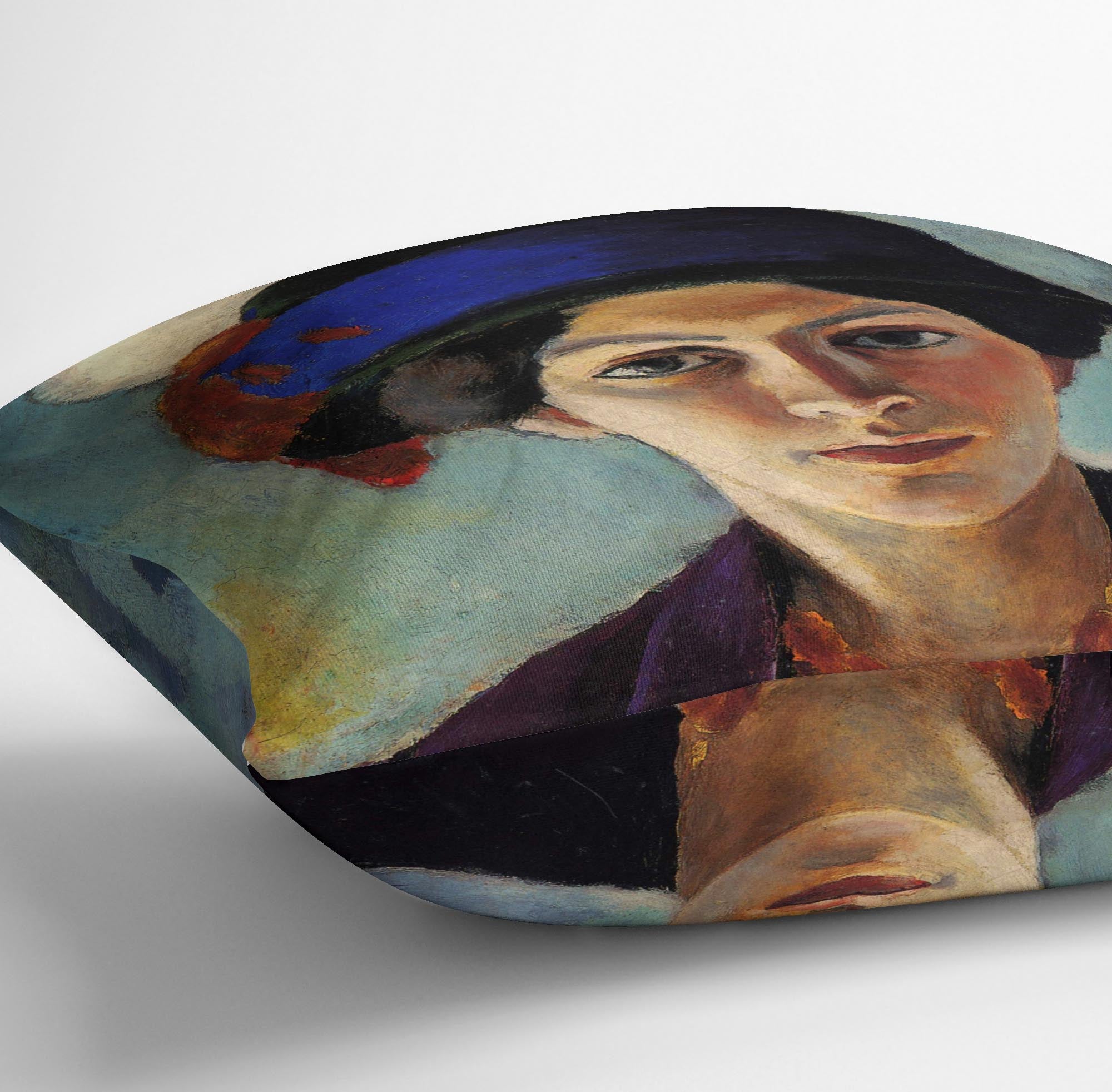 Portrait of the wife of the artist with a hat by Macke Cushion - Canvas Art Rocks - 3