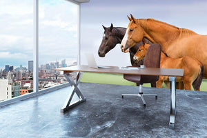 Portrait of two mares and foal at pasture Wall Mural Wallpaper - Canvas Art Rocks - 3