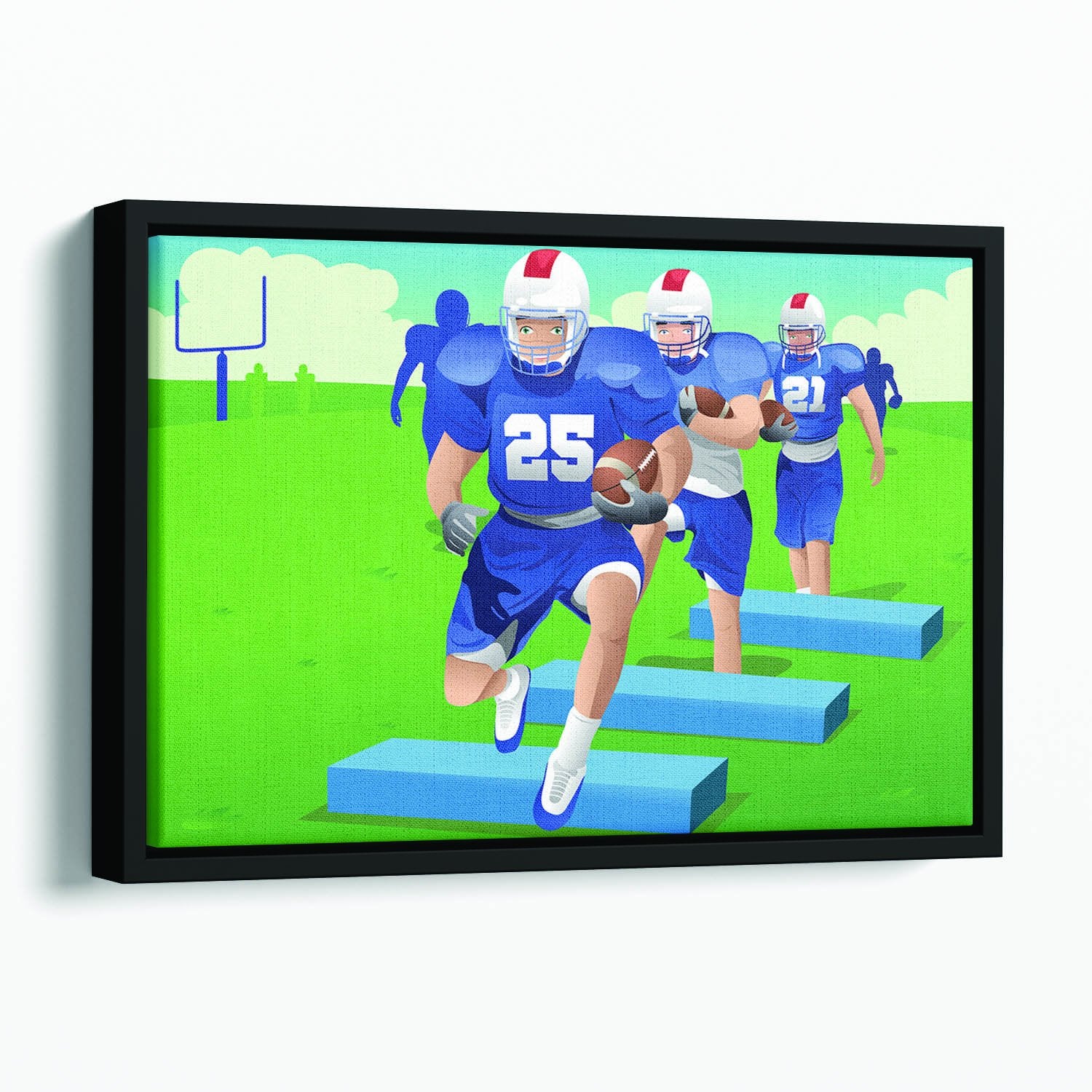 Practicing American football Floating Framed Canvas