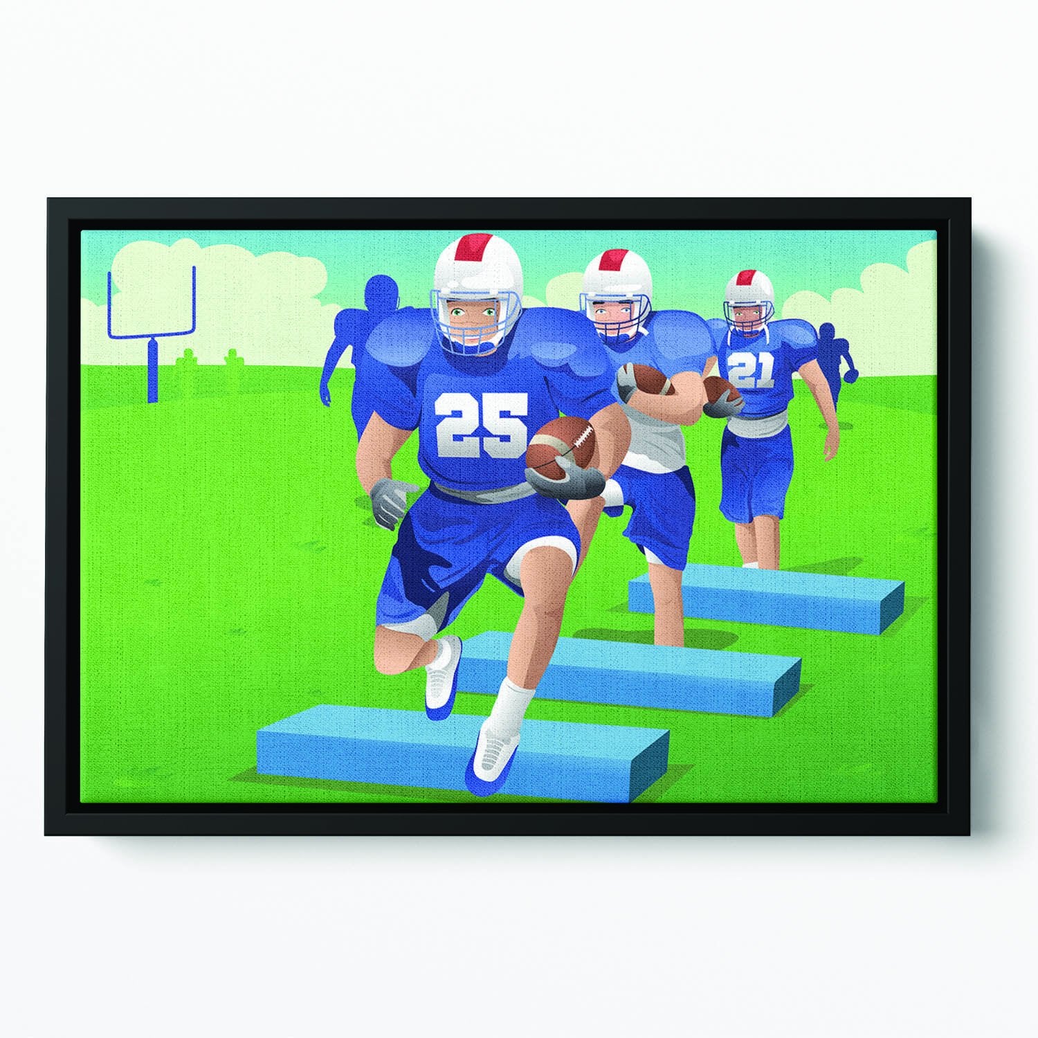 Practicing American football Floating Framed Canvas