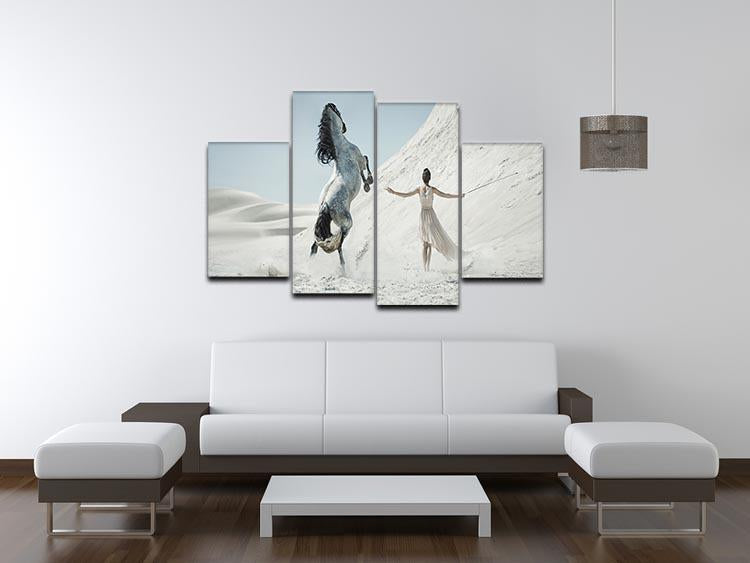 Pretty lady with white horse on the desert 4 Split Panel Canvas - Canvas Art Rocks - 3