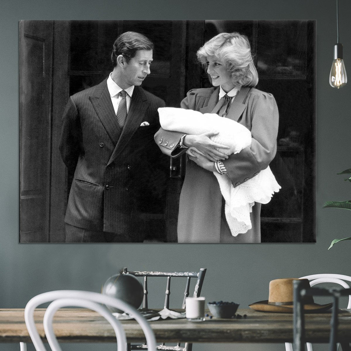 Prince Harry as a newborn with proud parents Canvas Print or Poster