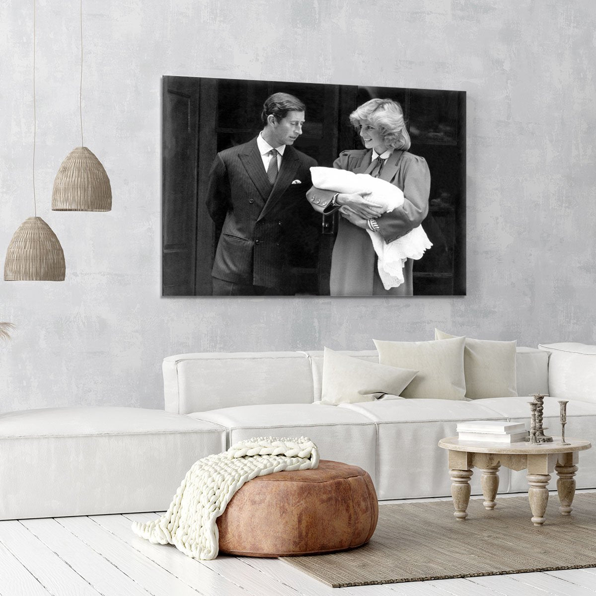 Prince Harry as a newborn with proud parents Canvas Print or Poster