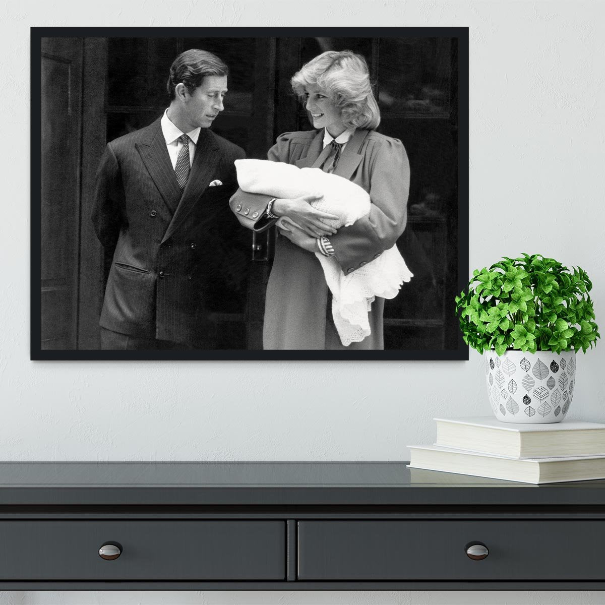 Prince Harry as a newborn with proud parents Framed Print - Canvas Art Rocks - 2