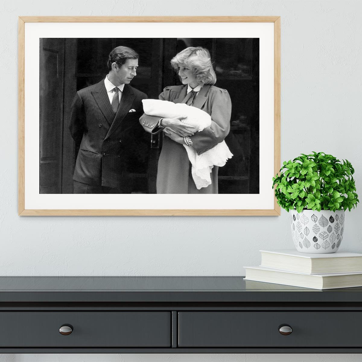 Prince Harry as a newborn with proud parents Framed Print - Canvas Art Rocks - 3