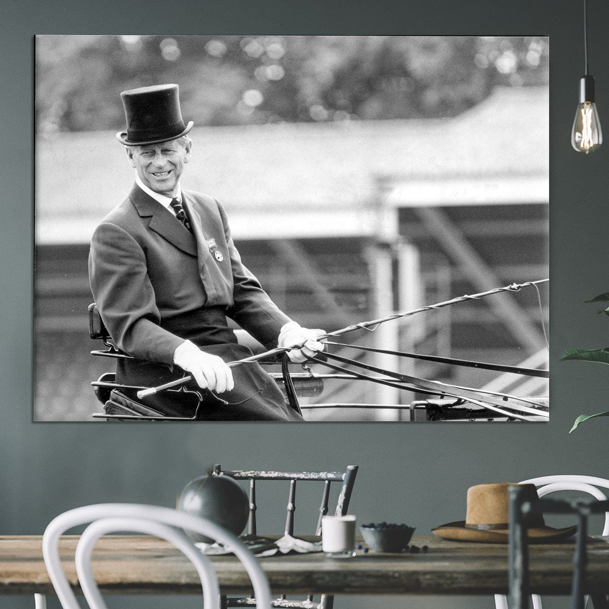 Prince Philip driving a carriage during a race at Ascot Canvas Print or Poster