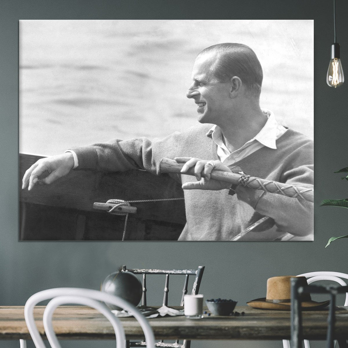 Prince Philip in a sailing race at Cowes Isle of Wight Canvas Print or Poster