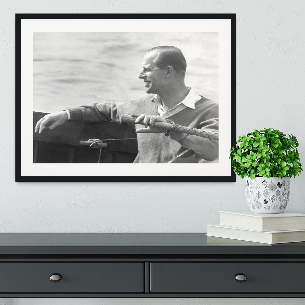 Prince Philip in a sailing race at Cowes Isle of Wight Framed Print - Canvas Art Rocks - 1