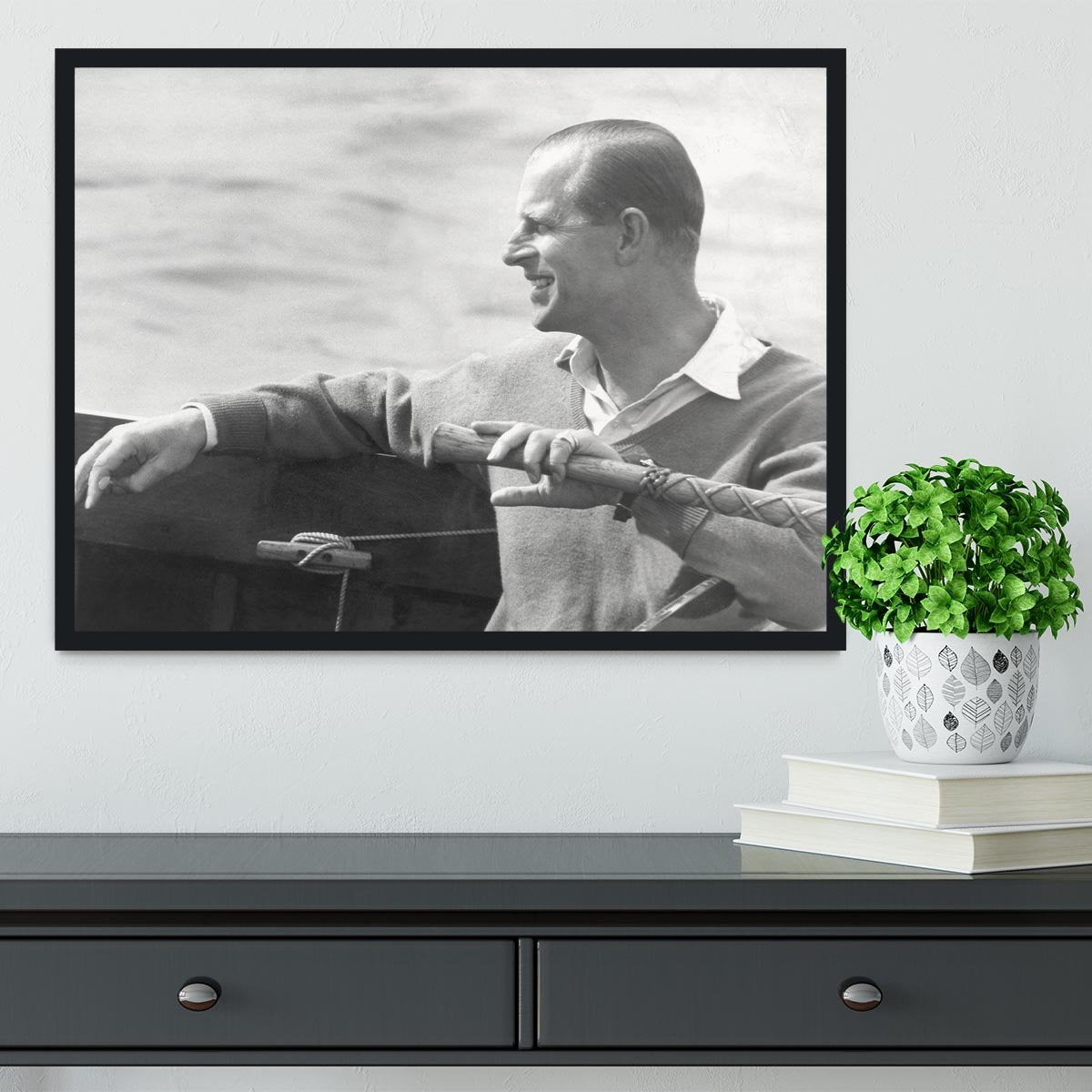 Prince Philip in a sailing race at Cowes Isle of Wight Framed Print - Canvas Art Rocks - 2