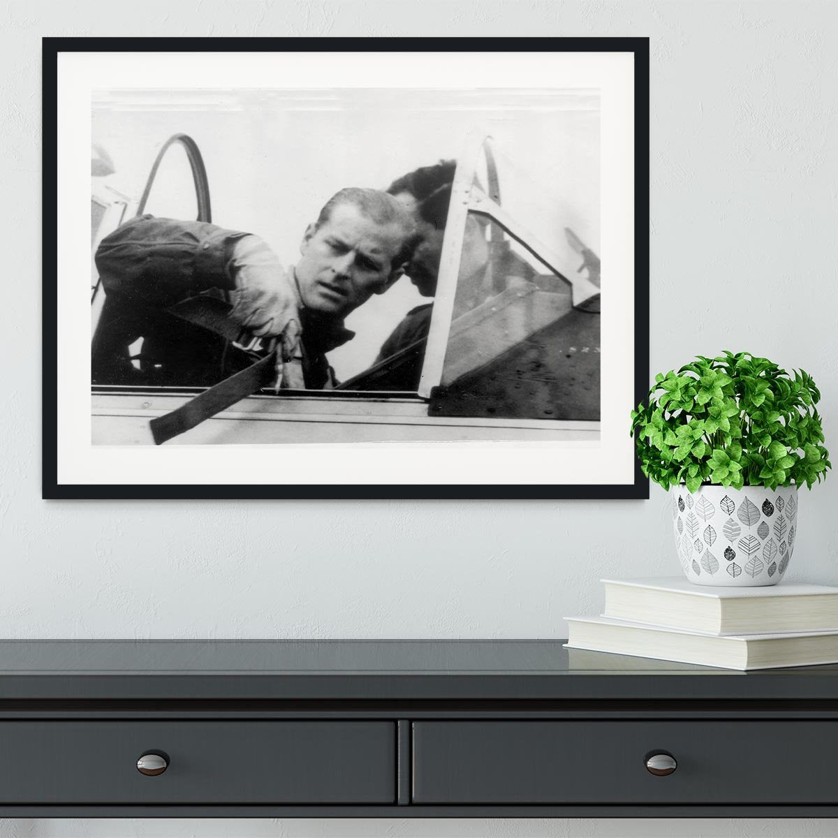 Prince Philip in the cockpit about to receive his RAF Wings Framed Print - Canvas Art Rocks - 1