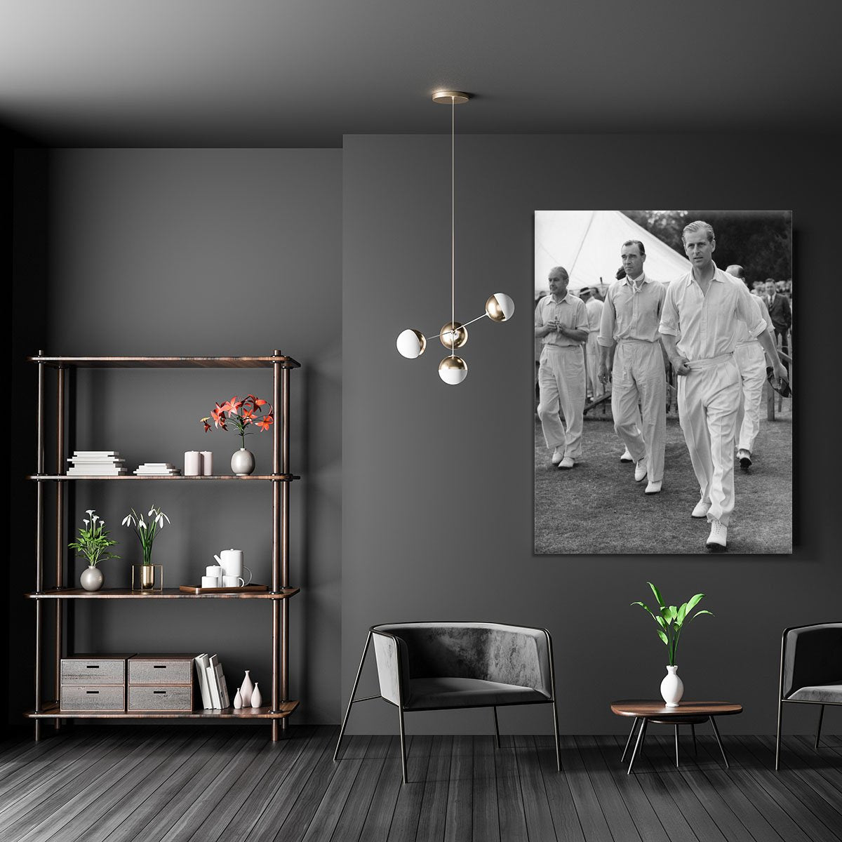 Prince Philip leading his cricket team onto the field Canvas Print or Poster
