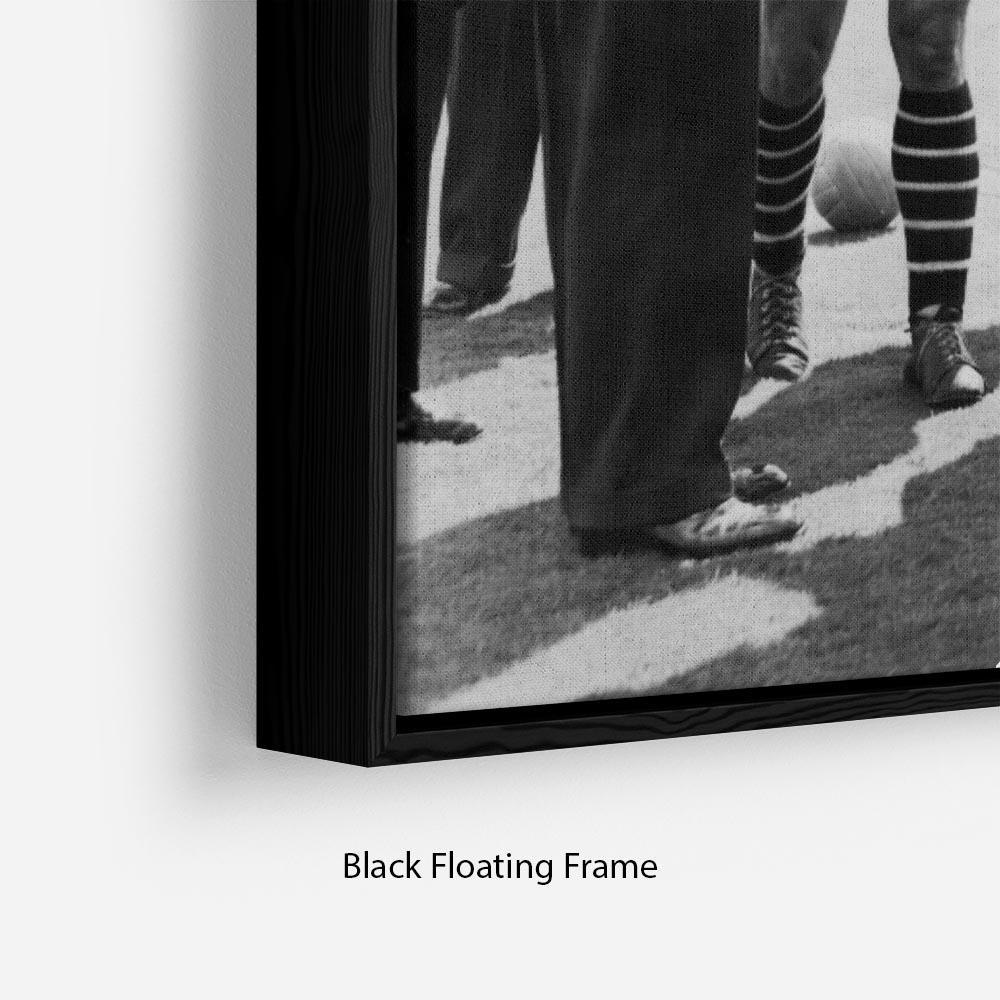 Prince Philip meeting members of Manchester City team Floating Frame Canvas