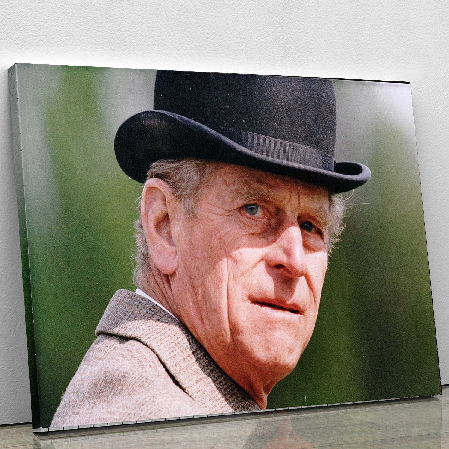 Prince Philip out riding in a black bowler hat Canvas Print or Poster