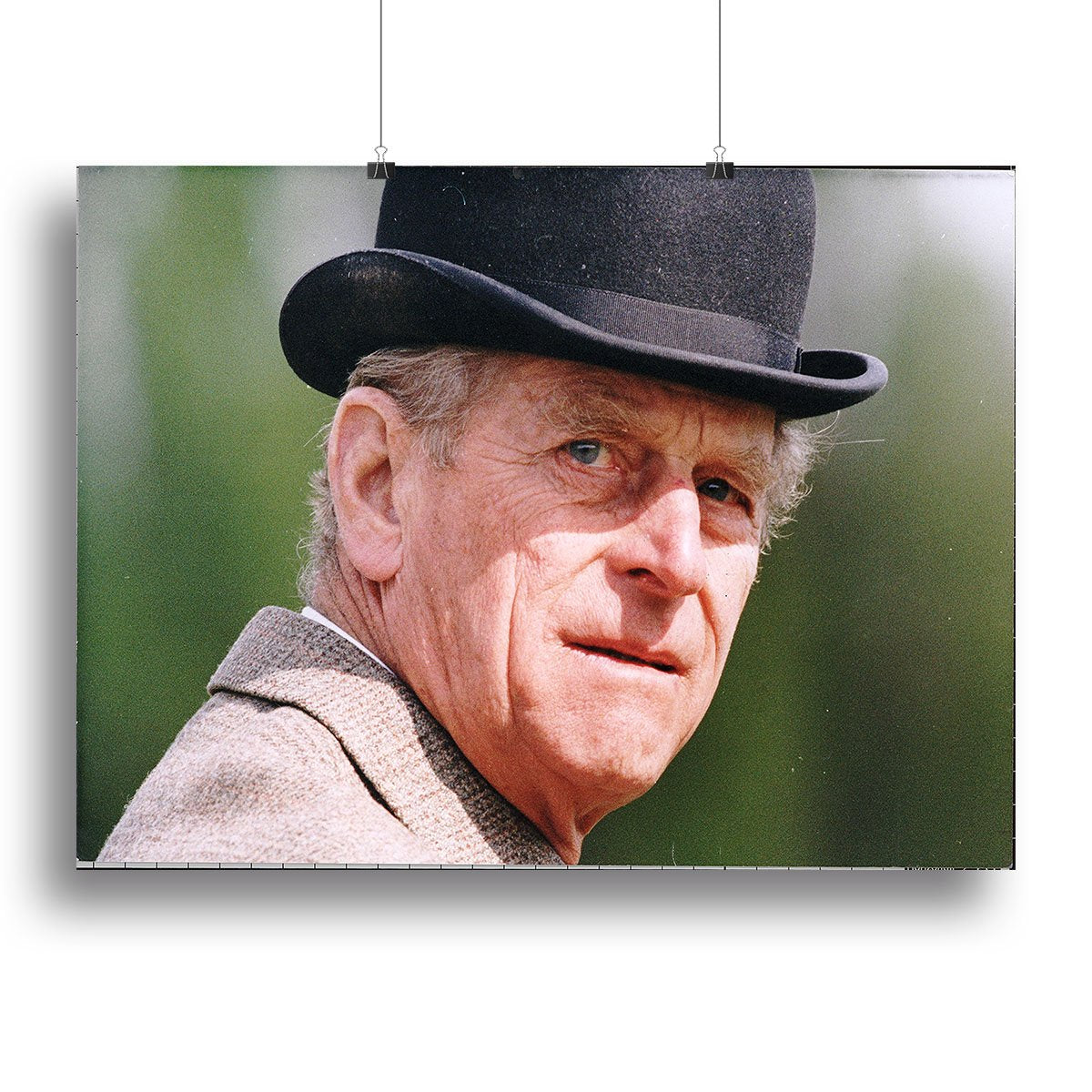 Prince Philip out riding in a black bowler hat Canvas Print or Poster
