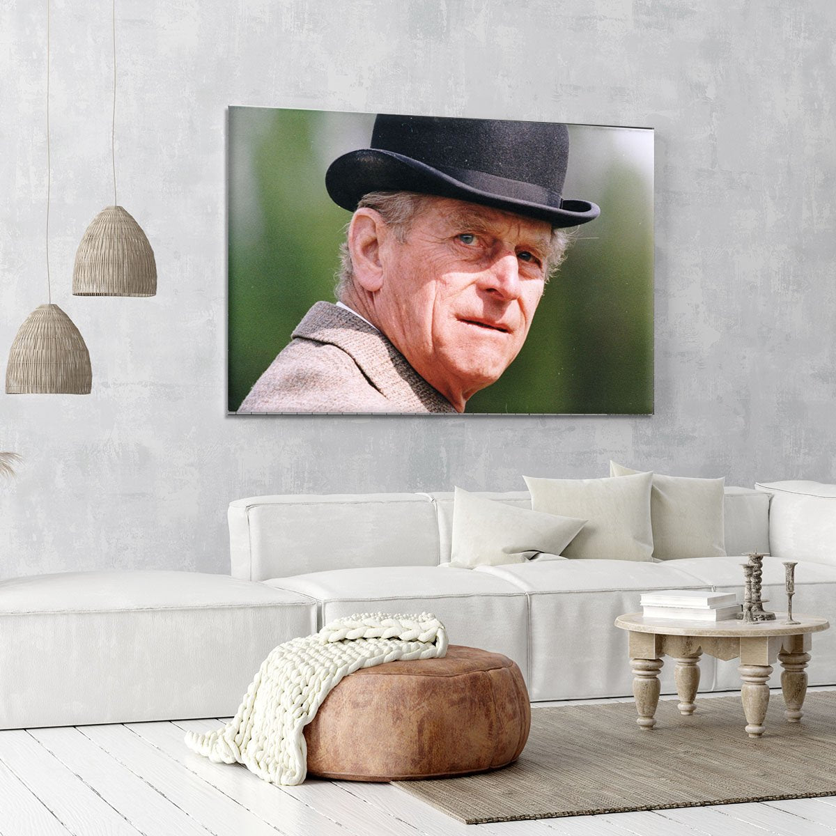 Prince Philip out riding in a black bowler hat Canvas Print or Poster