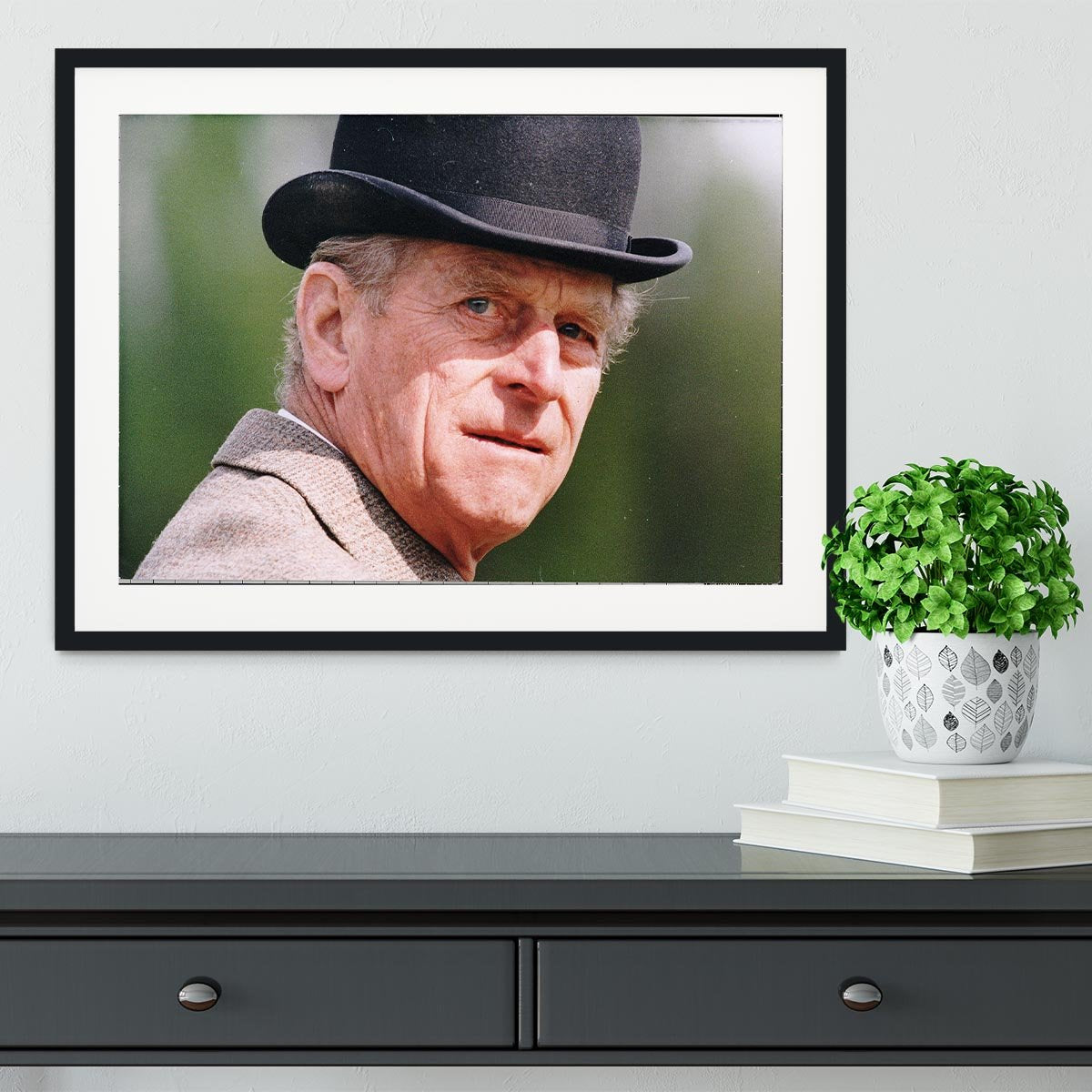 Prince Philip out riding in a black bowler hat Framed Print - Canvas Art Rocks - 1