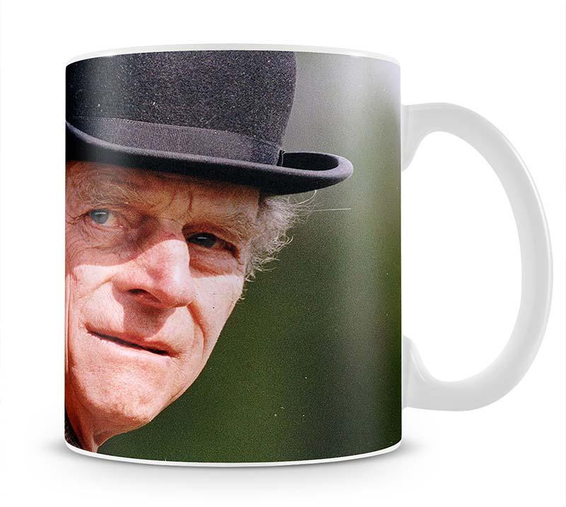 Prince Philip out riding in a black bowler hat Mug - Canvas Art Rocks - 1
