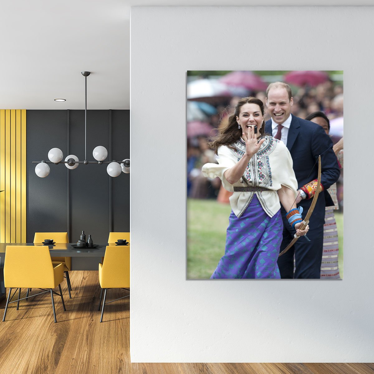 Prince William and Kate laughing trying archery in Bhutan Canvas Print or Poster