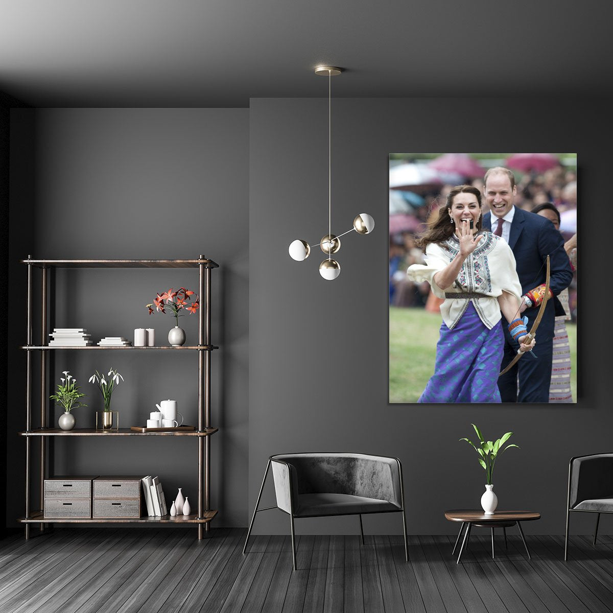 Prince William and Kate laughing trying archery in Bhutan Canvas Print or Poster
