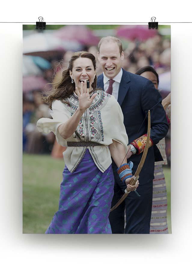 Prince William and Kate laughing trying archery in Bhutan Canvas Print or Poster - Canvas Art Rocks - 2