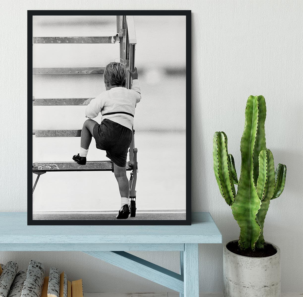 Prince William at Aberdeen Airport climbing stairs Framed Print - Canvas Art Rocks - 2