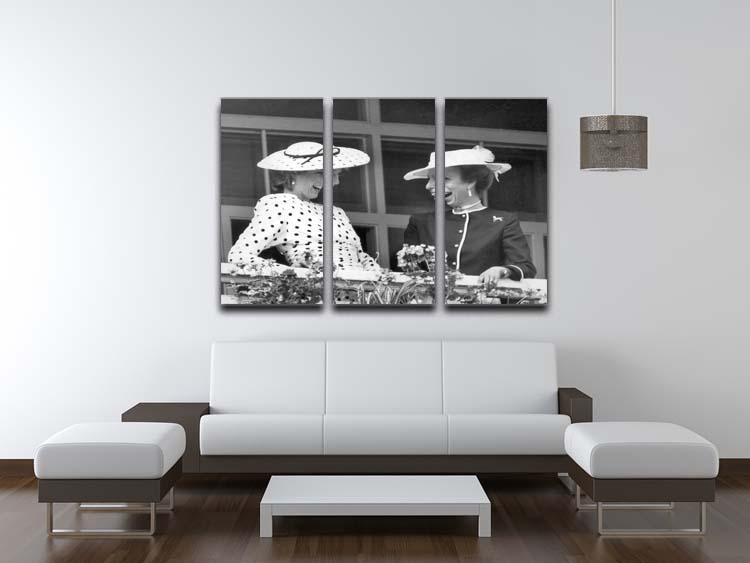 Princess Diana and Princess Anne sharing a laugh at the races 3 Split Panel Canvas Print - Canvas Art Rocks - 3