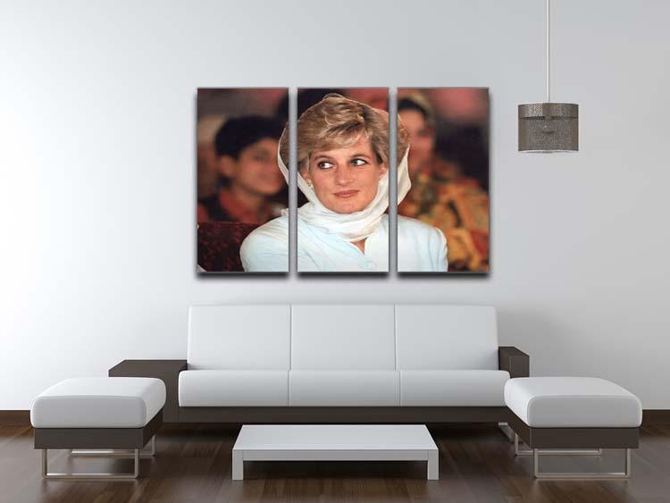 Princess Diana in Lahore wearing a white headscarf 3 Split Panel Canvas Print - Canvas Art Rocks - 3