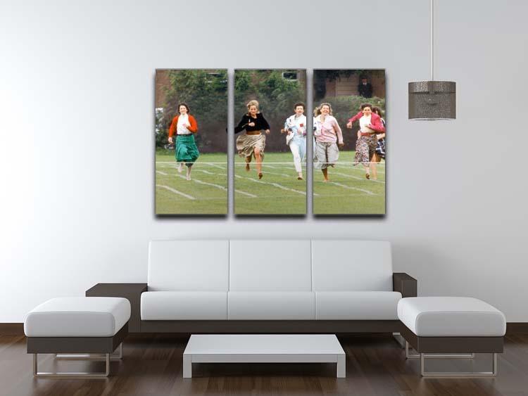 Princess Diana in the mothers race at Harrys school 3 Split Panel Canvas Print - Canvas Art Rocks - 3