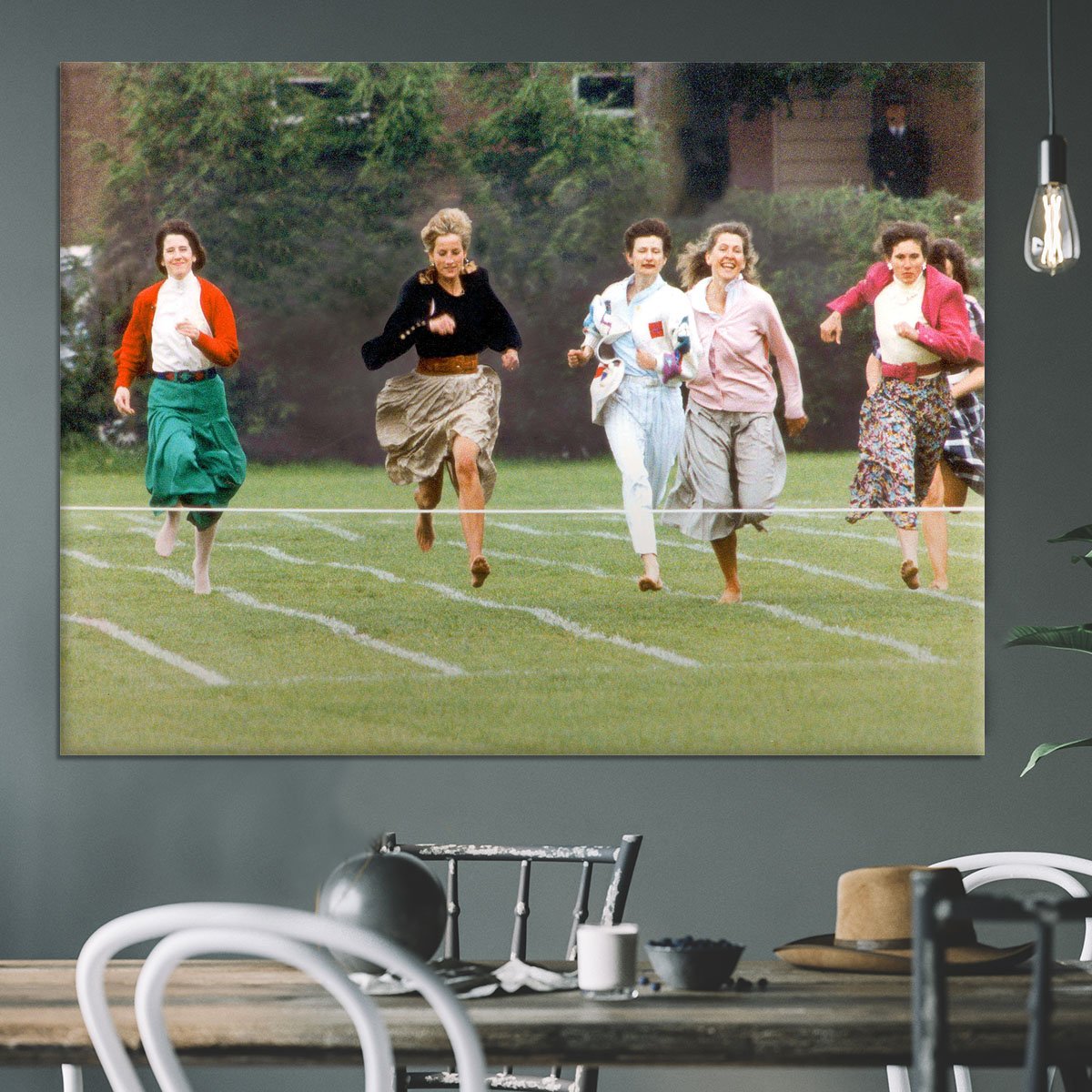 Princess Diana in the mothers race at Harrys school Canvas Print or Poster