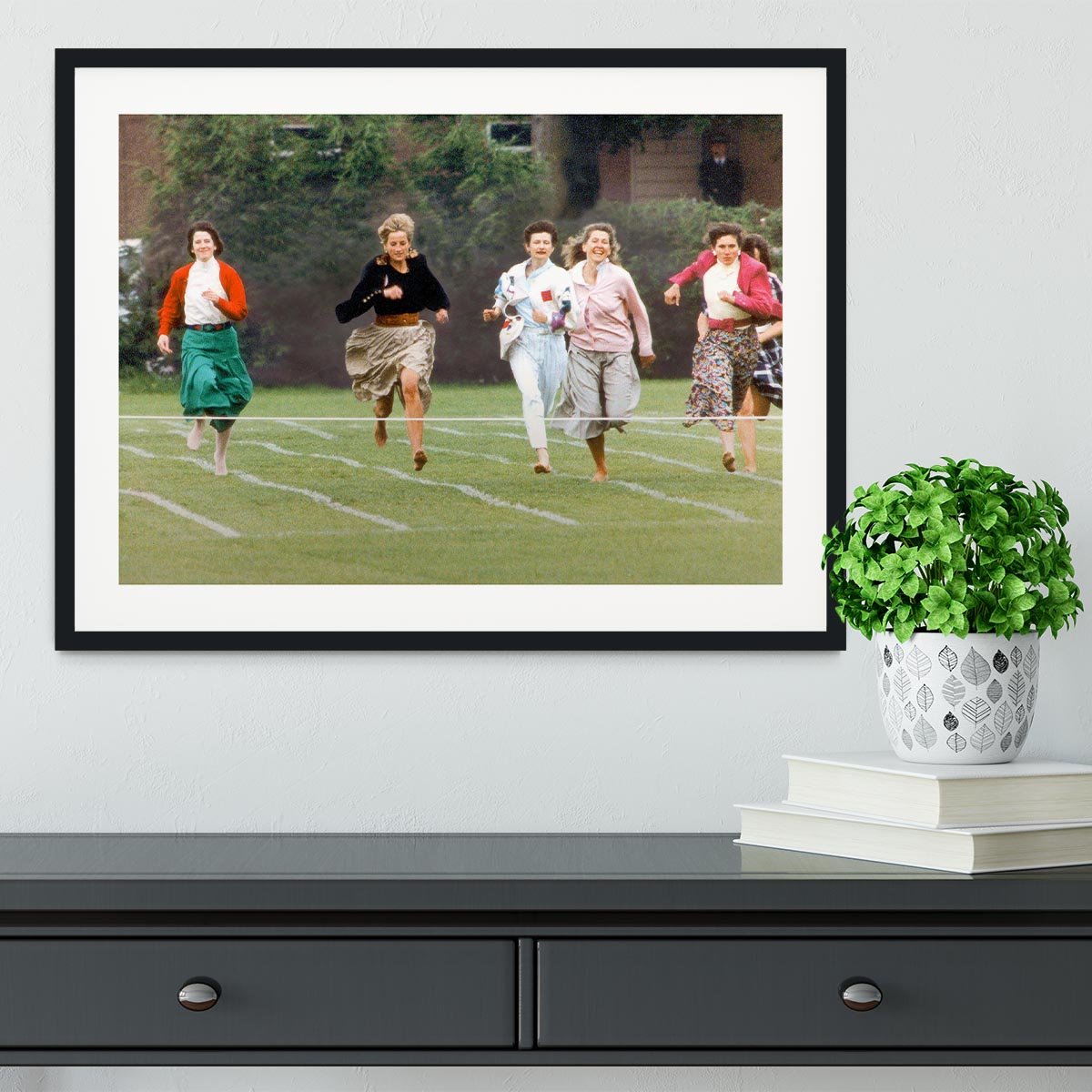 Princess Diana in the mothers race at Harrys school Framed Print - Canvas Art Rocks - 1
