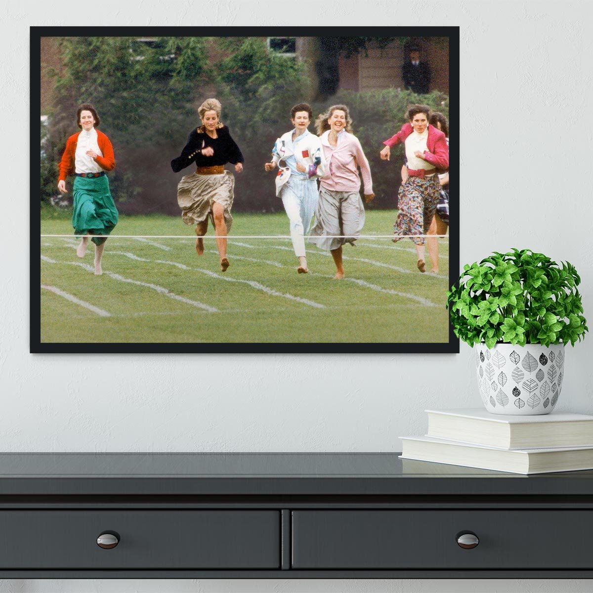 Princess Diana in the mothers race at Harrys school Framed Print - Canvas Art Rocks - 2