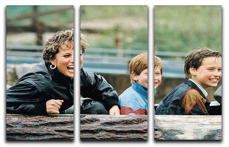 Princess Diana with Prince William and Prince Harry on ride 3 Split Panel Canvas Print - Canvas Art Rocks - 1